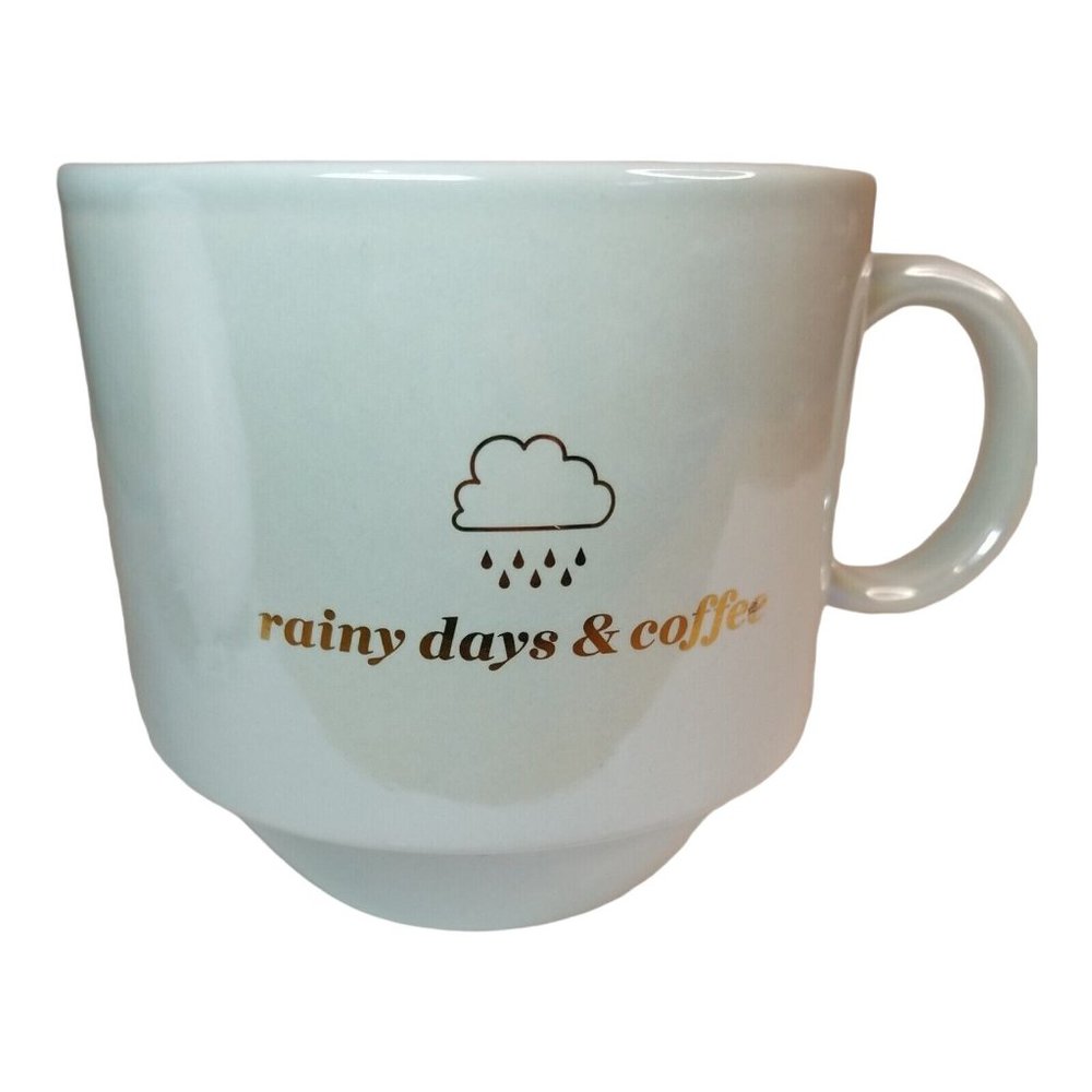 Glazed Glass Coffee Mug Mint Green "Rainy Days & Coffee" Fringe Studio 12 oz